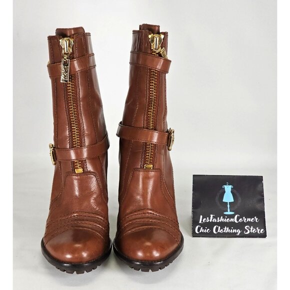 Michael Kors Women's Brown Leather High Heel Mid Calf Boots  Size 10W 302 - Picture 9 of 15